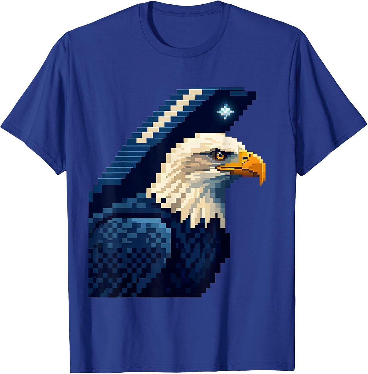 Men's Bald Eagle Pixel Art Mascot Fan Family Pride T-Shirt - Royal Blue