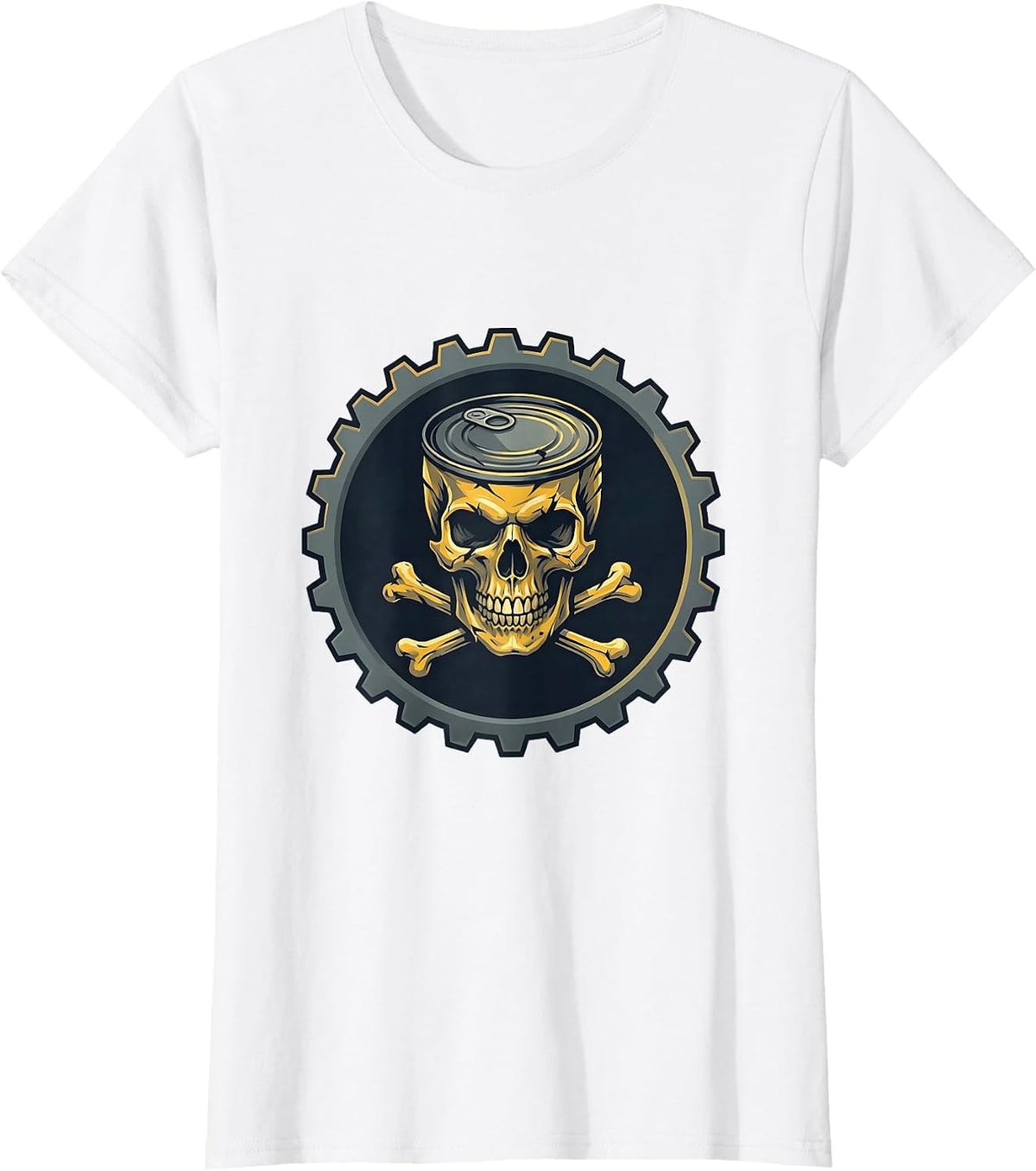 Trash Truck Skull Crushed Tin Can Crossbones T-Shirt - White