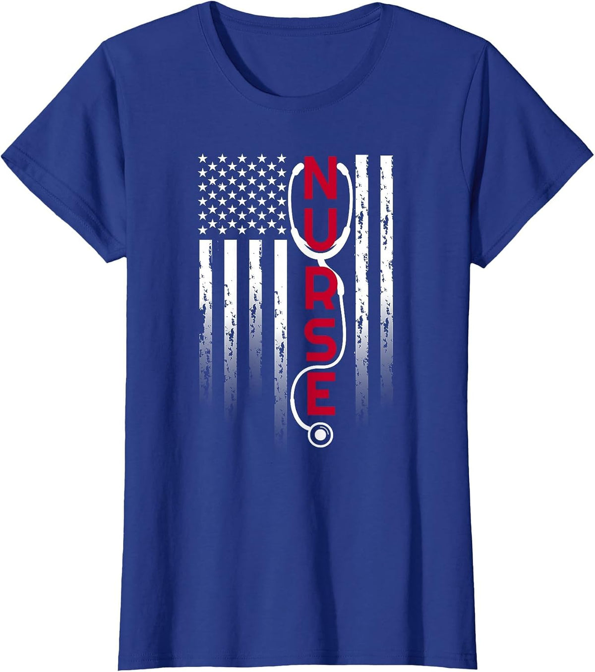 Patriotic Nurse with Flag Stethoscope for RN, LPN T-Shirt - Royal Blue