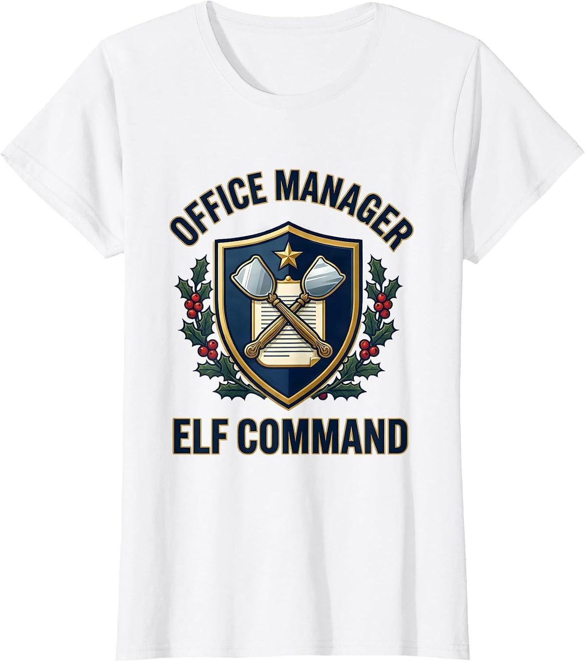 Office Manager Elf Command Funny Dentist Christmas Dental T-Shirt - White