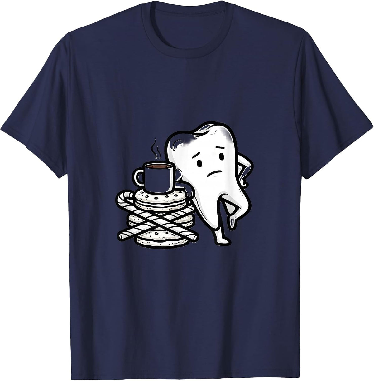 Contour Tooth Dental Humor Christmas Dentist Crew T-Shirt - Navy Blue