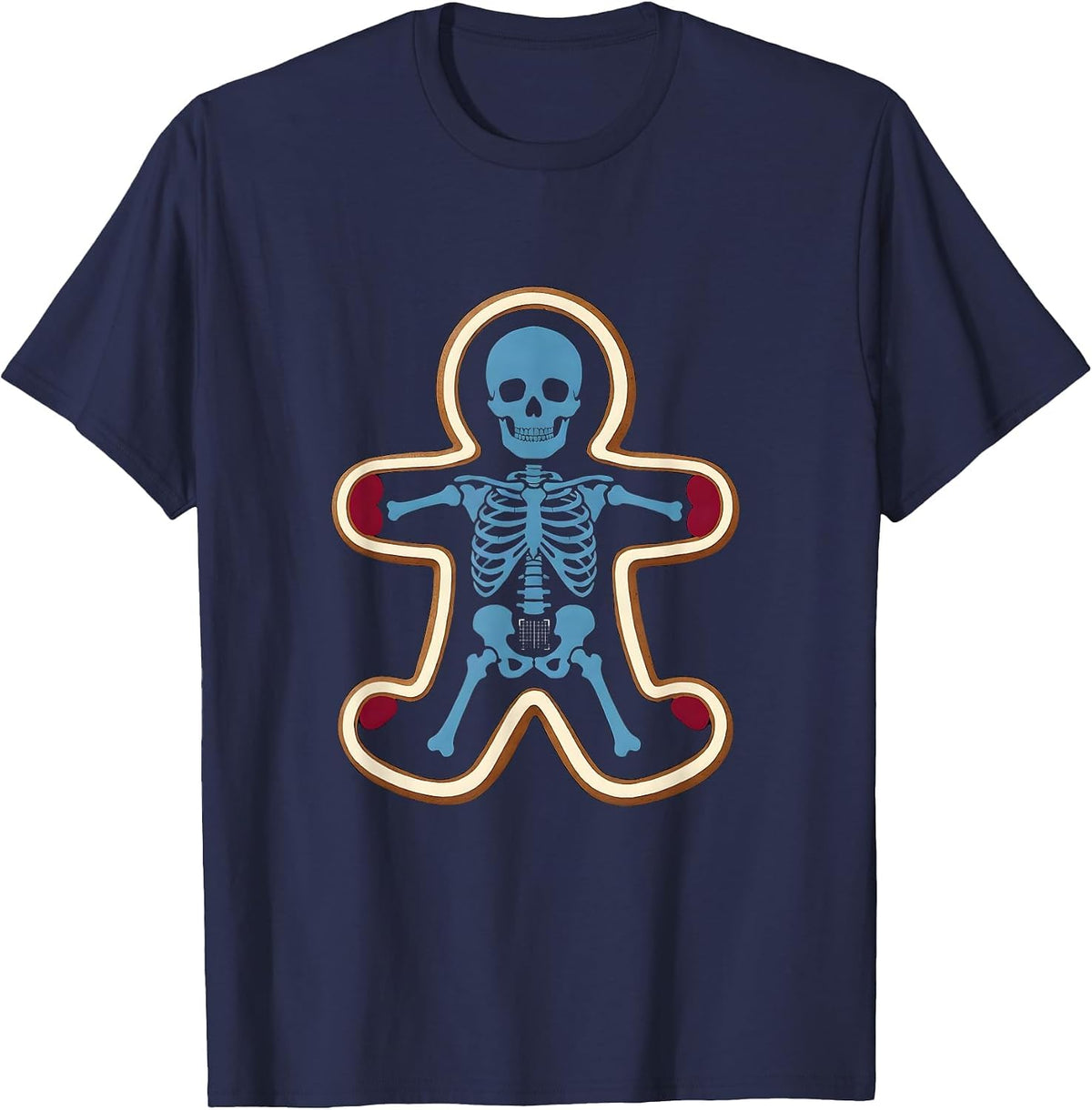 Men's Gingerbread Skeleton Radiology Tech Christmas Humor T-Shirt - Navy Blue