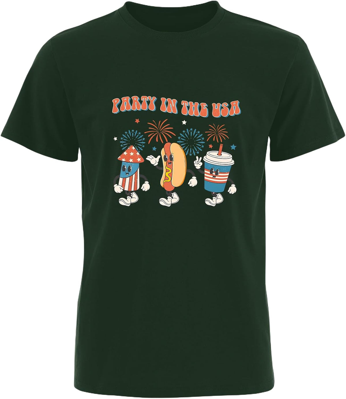 July 4th T-Shirts Cotton Short Sleeve MensWomen Soft & Durable with Reinforced Neckline - 6 Sizes (S-5XL) - Deep Green