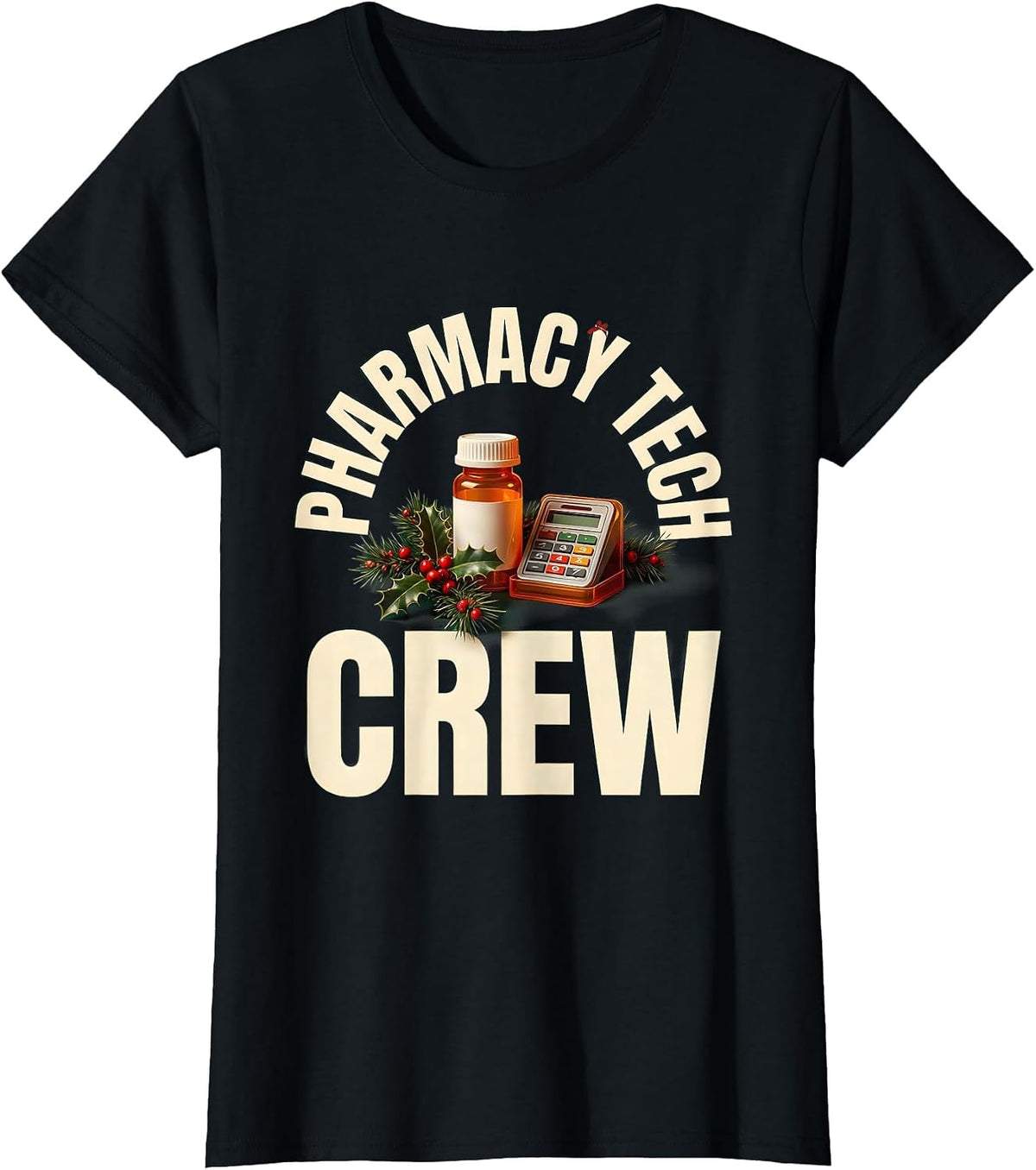 Pharmacy Tech Crew Funny Pharmacy Technician Christmas Squad T-Shirt - Black