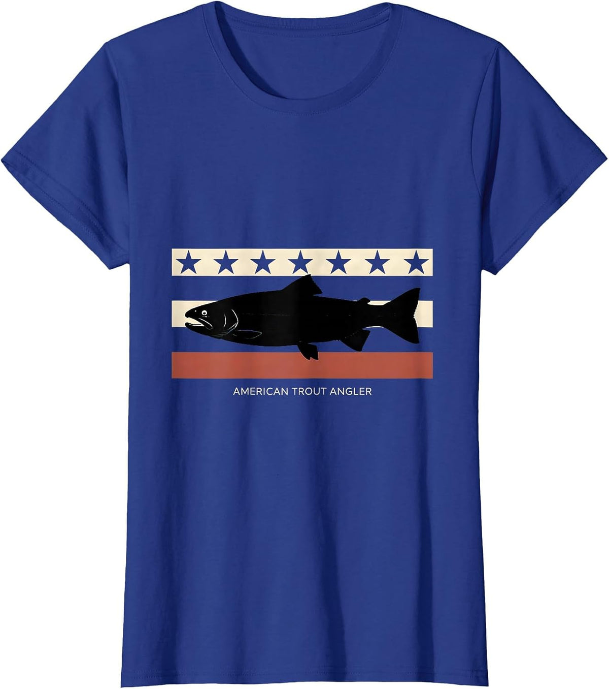Women's American Trout Angler Disrupted Stripe Graphic Camo Fishing T-Shirt - Royal Blue