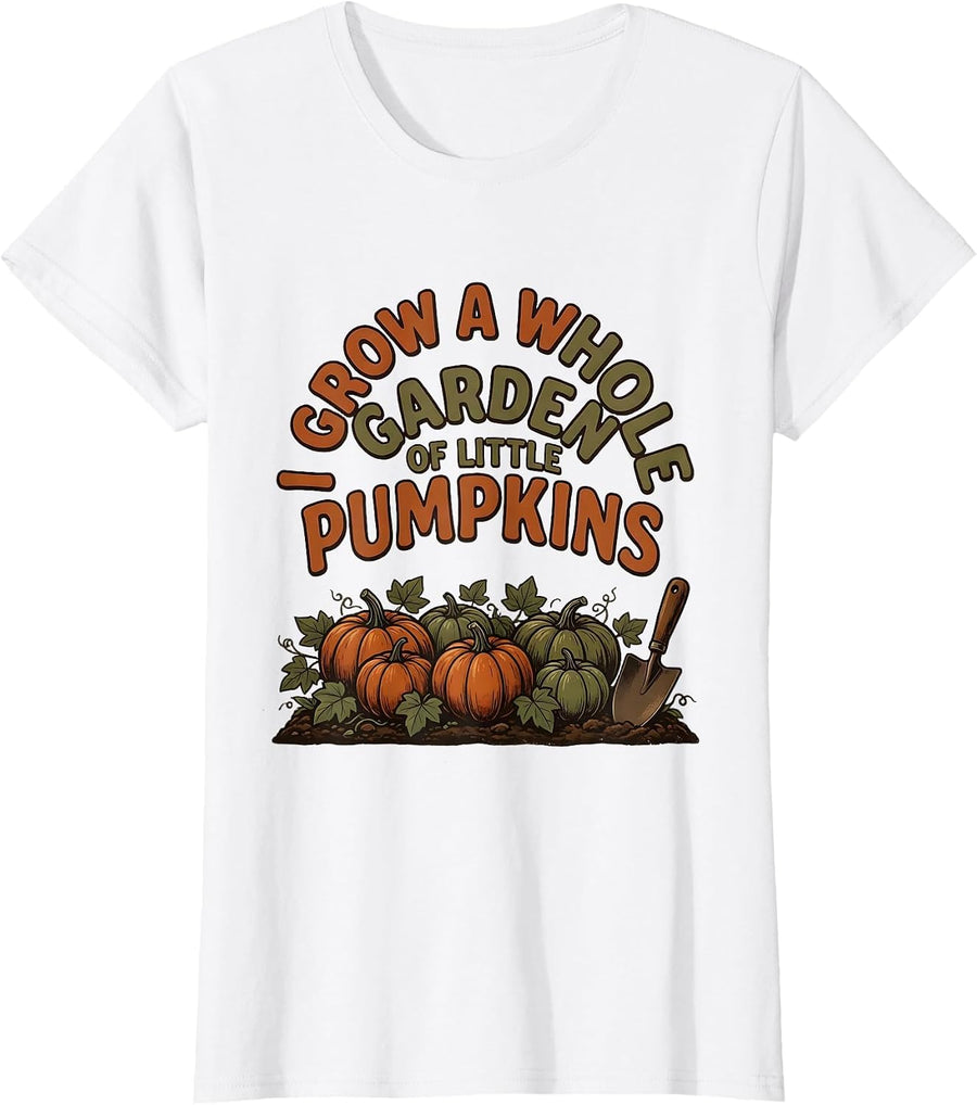 I Grow a Whole Garden of Little Pumpkins Vintage Teacher T-Shirt, Women, White, Small - As Pictured