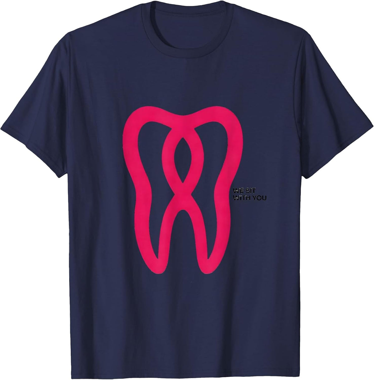 Men's We Sit With You Pink Ribbon Dental Breast Cancer Awareness T-Shirt - Navy Blue
