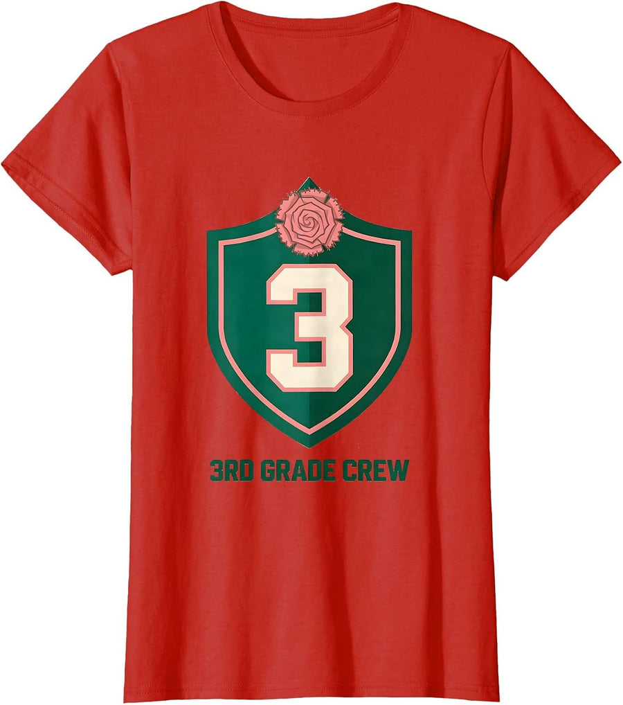 Women's 3rd Grade Crew Coquette Bow Back to School Grade Identity T-Shirt - Red