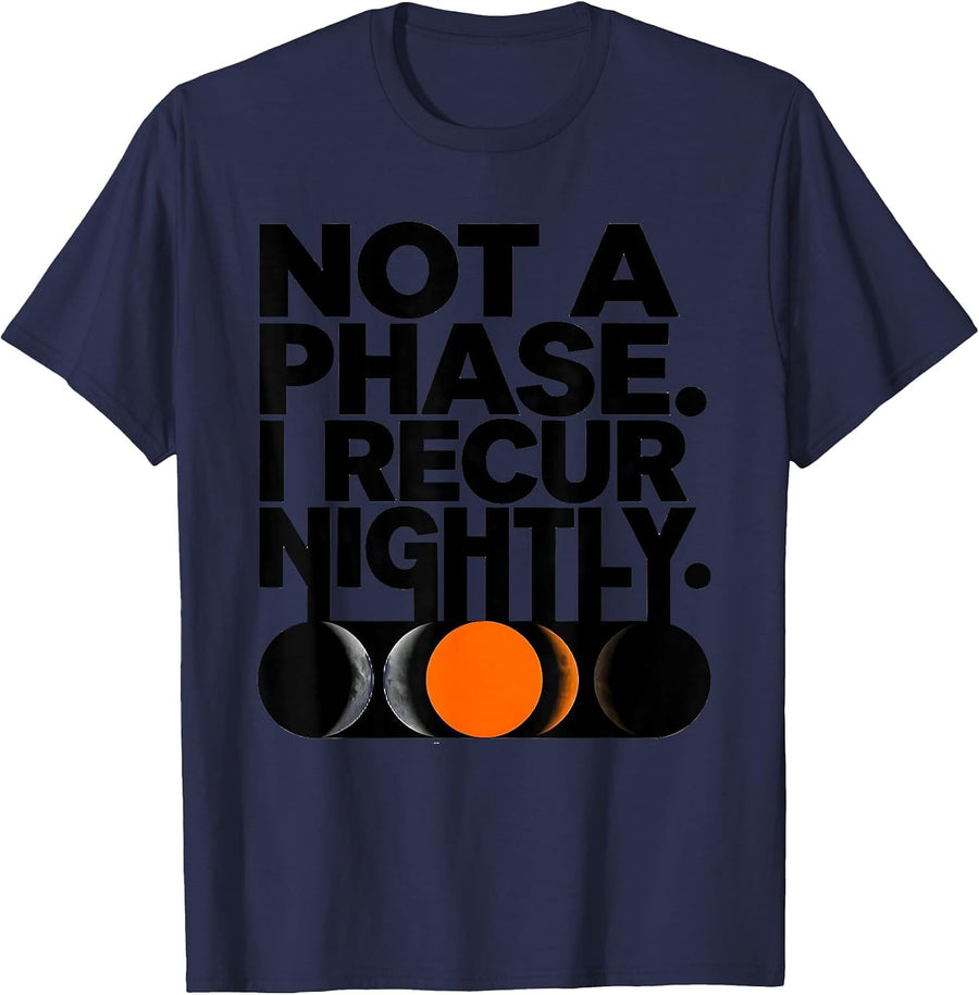 Not A Phase I Recur Nightly Brutalist Moon Phase Astronomy T-Shirt - Navy Blue