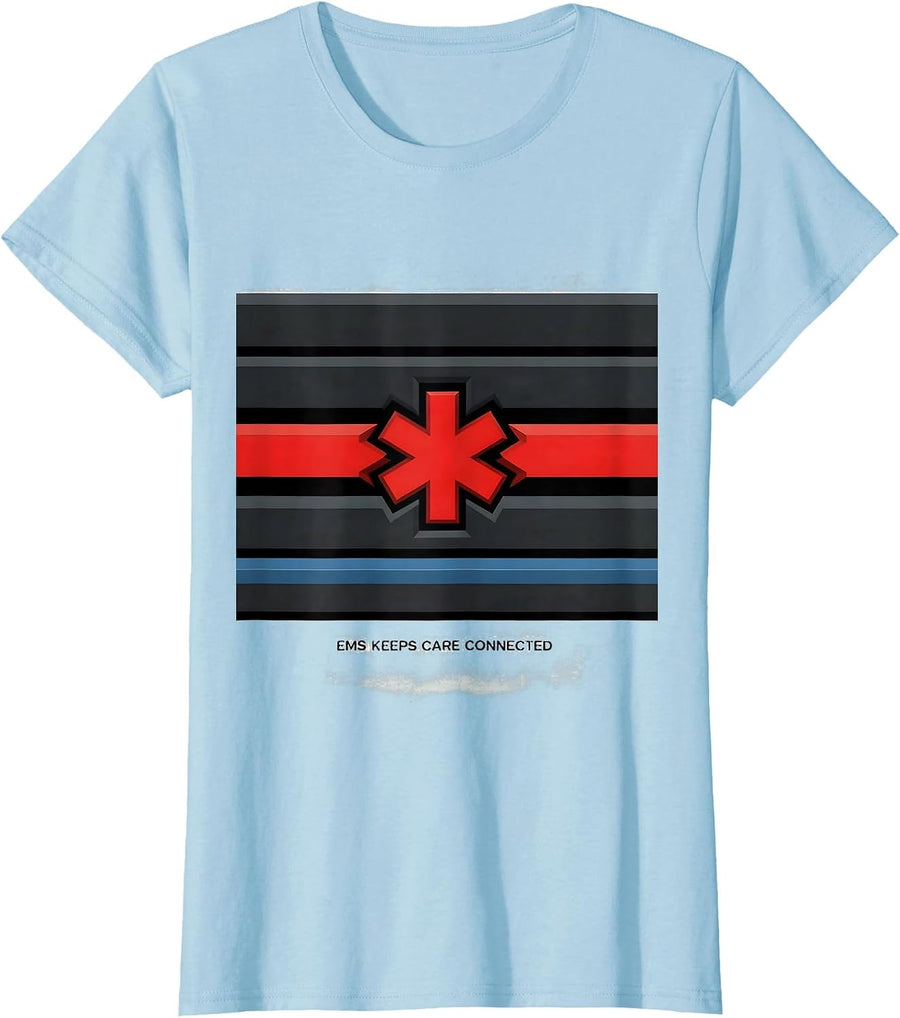 Women's EMS Keeps Care Connected Geometric Tribute First Responder T-Shirt - Baby Blue