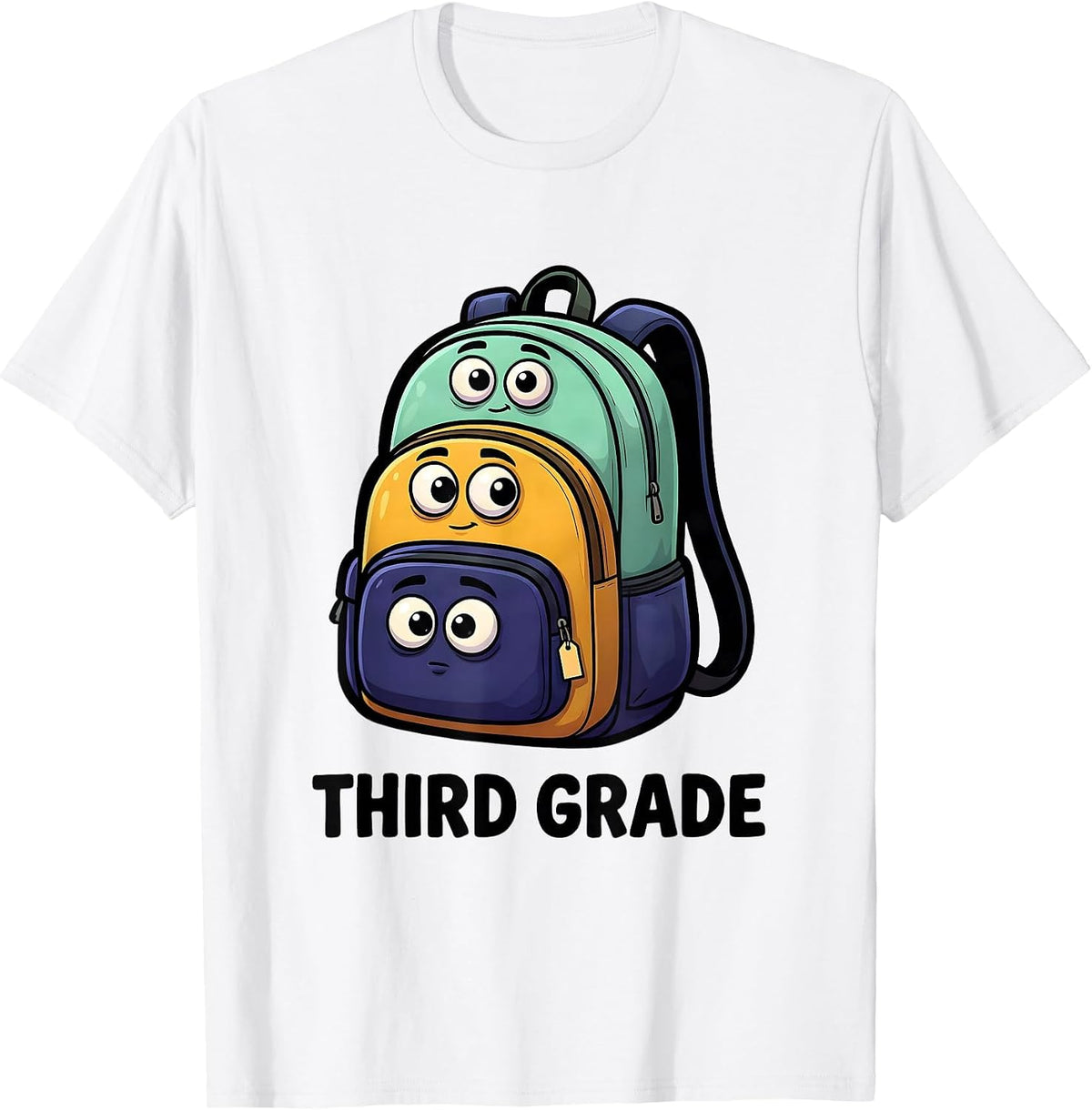Men's THIRD GRADE Cartoon Backpacks Back To School First Day Third T-Shirt - White