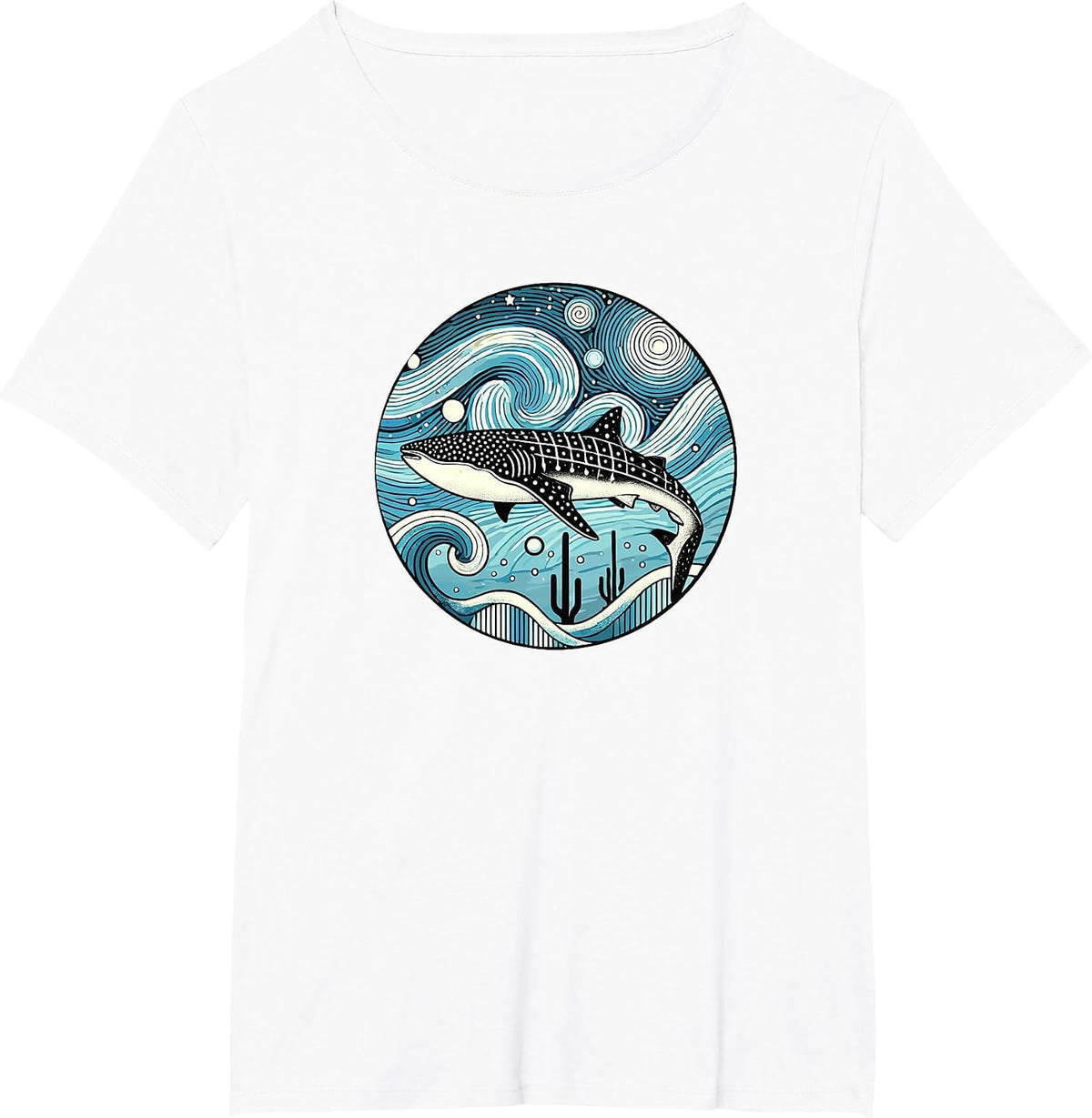 Whale Shark Ocean Animal - Van Gogh Starry Night Style T-Shirt - White