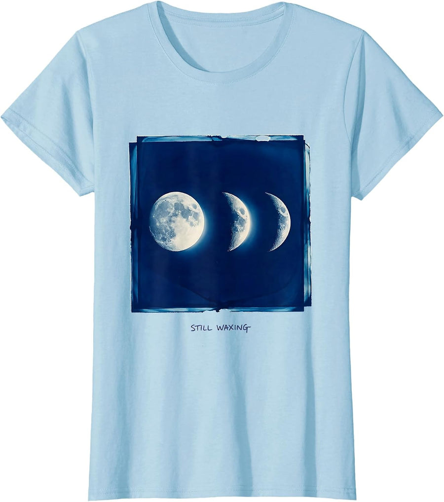 Women's Still Waxing Cyanotype Photogram Moon Phase Astronomy Gift T-Shirt - Baby Blue