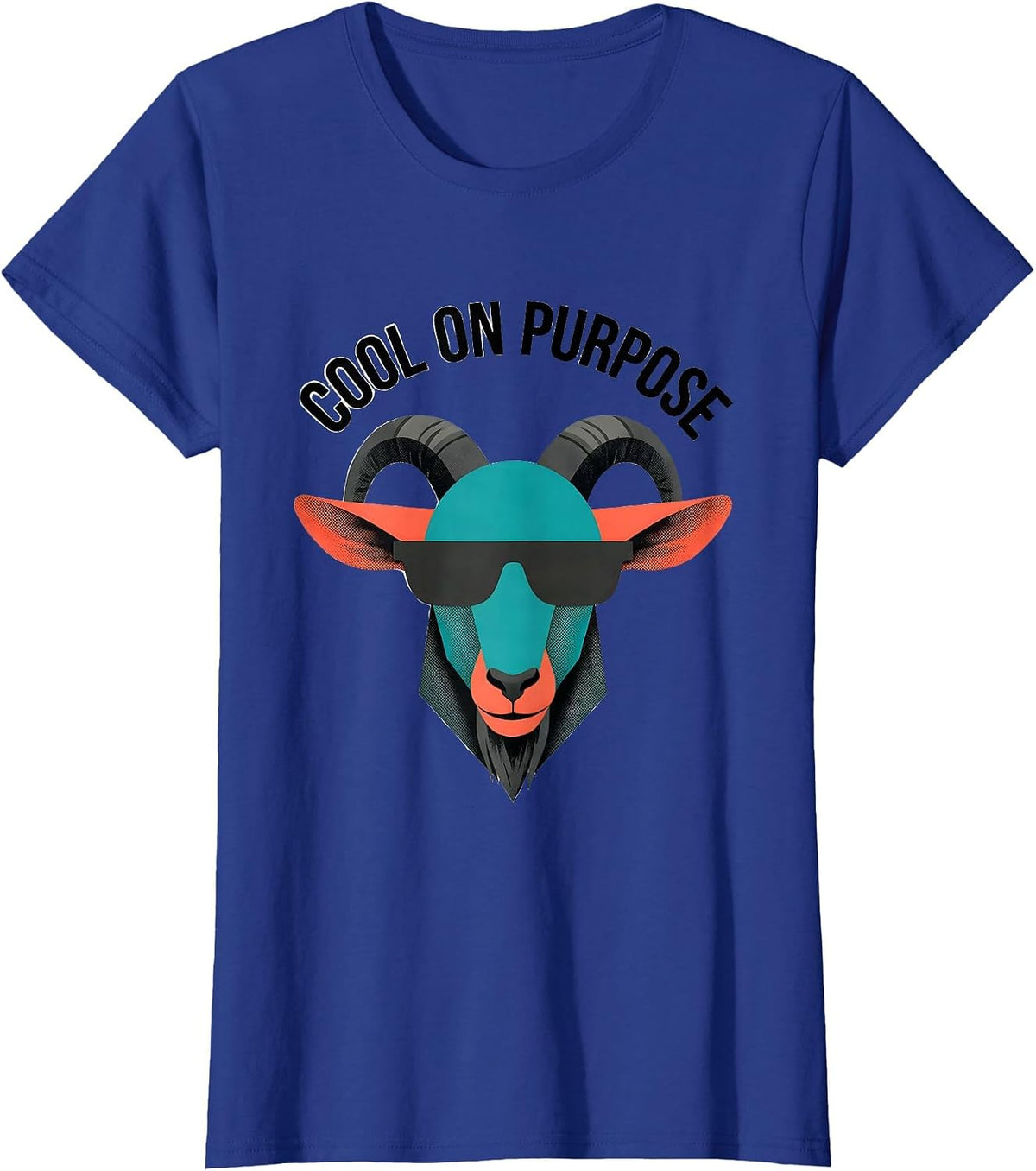 Women's Cool On Purpose Midcentury Modern Goat With Sunglasses Humor T-Shirt - Royal Blue