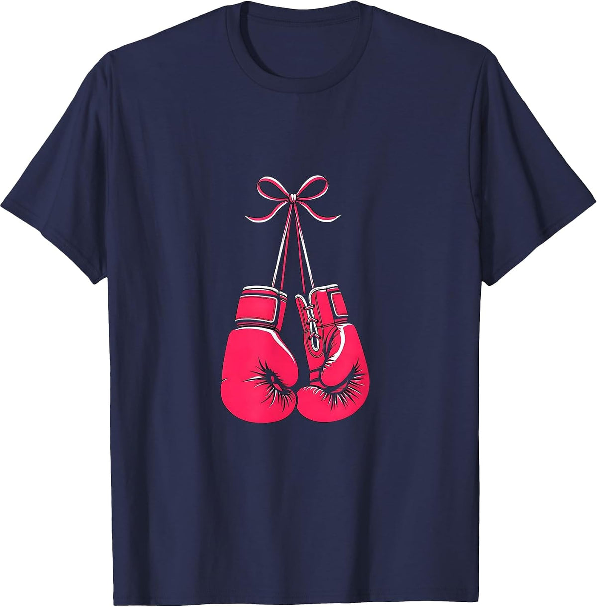 Breast Cancer Awareness Boxing Gloves Pink Ribbon T-Shirt - Navy Blue