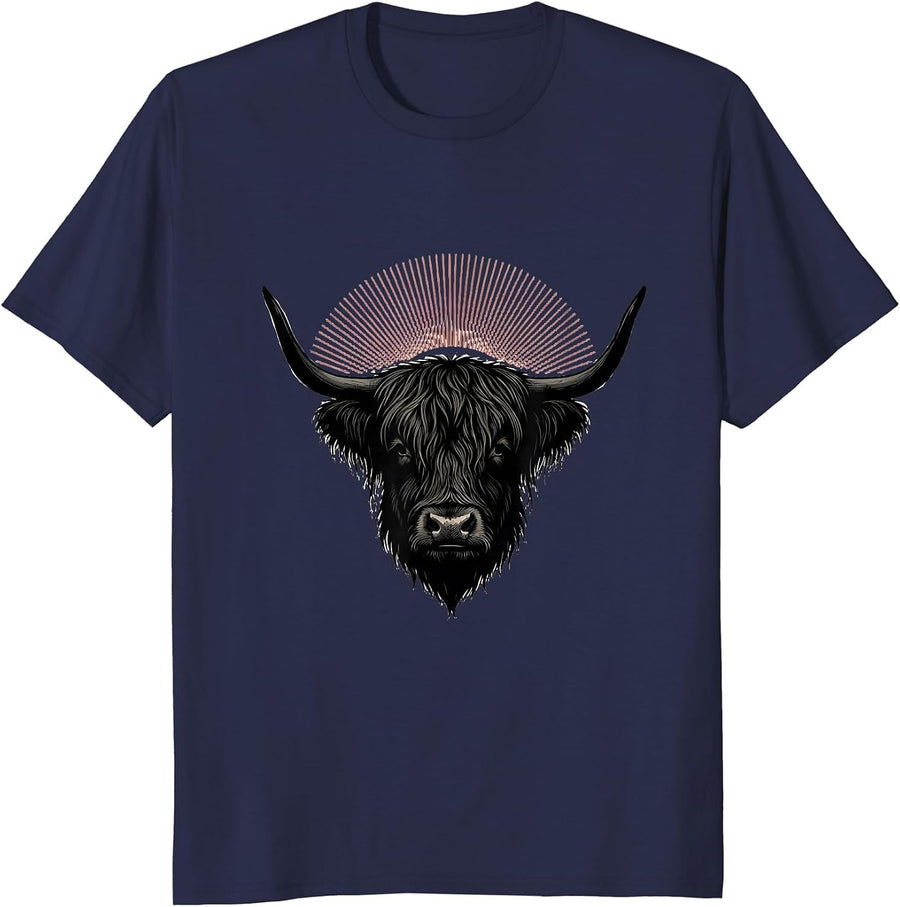Highland Cow Faith Silhouette Halo Christian T-Shirt - Navy Blue