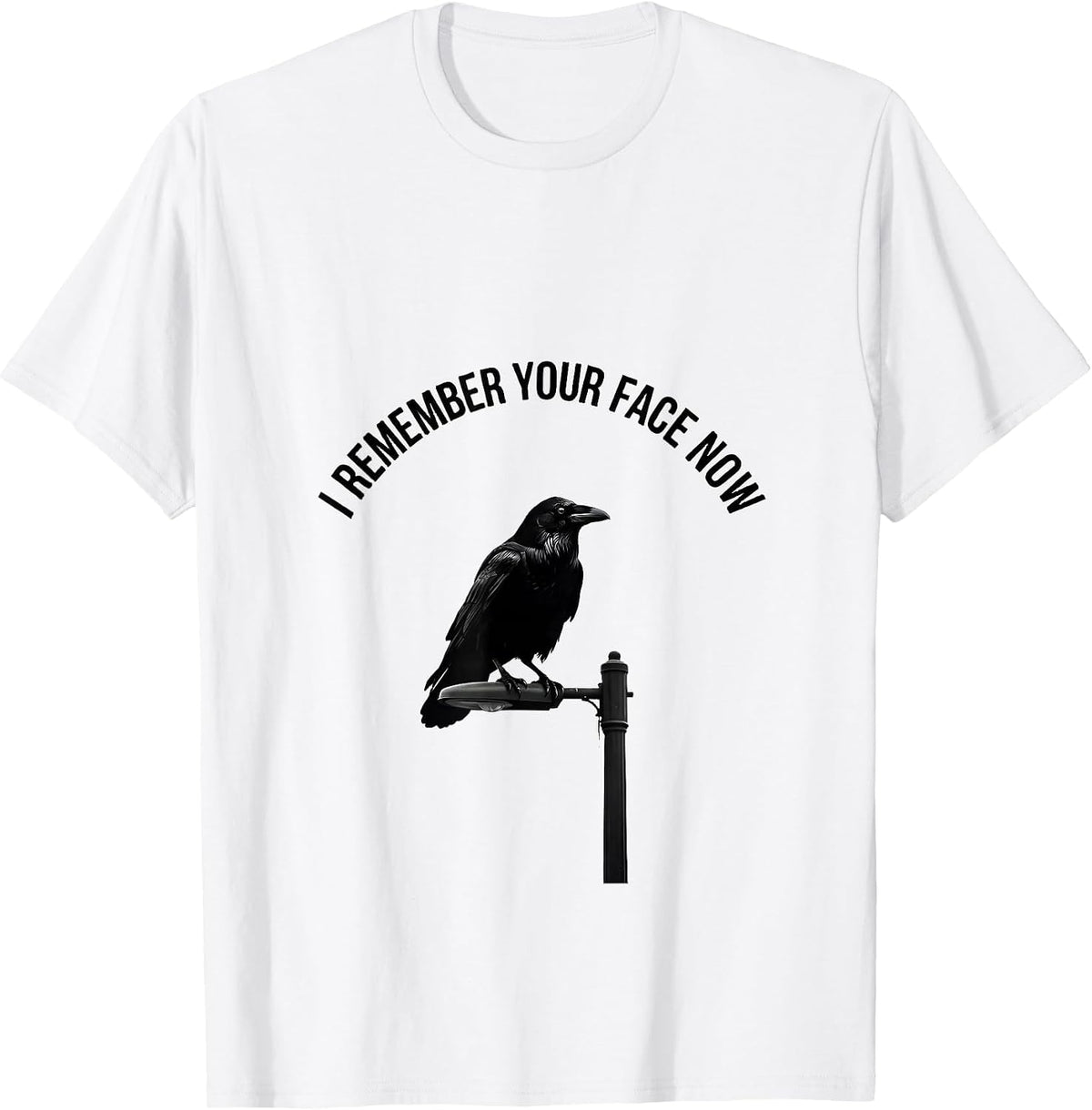 Men's I Remember Your Face Now Minimalist Crow Dark Humor Gothic T-Shirt - White