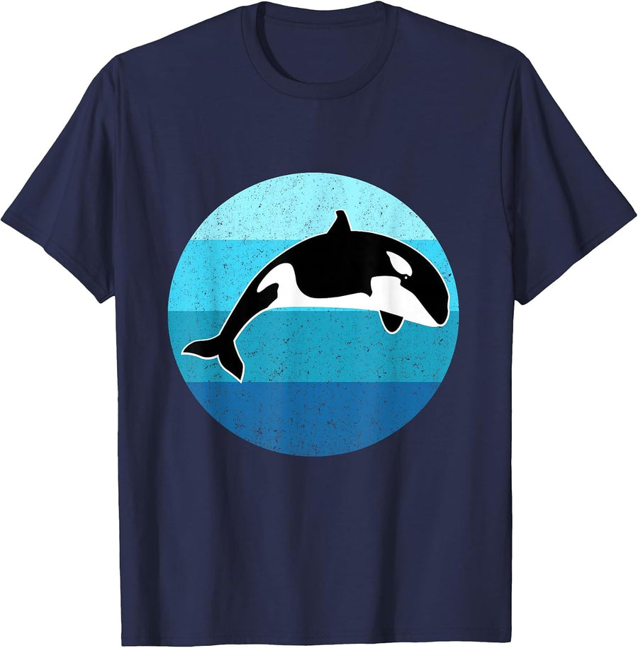 Orca Whale Whale Ocean Animal Retro Cetacean Lover T-Shirt - Navy Blue