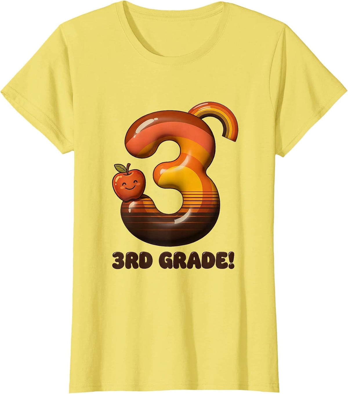 3rd Grade! Retro 70s Back To School First Day of Third Grade T-Shirt - Lemon Yellow