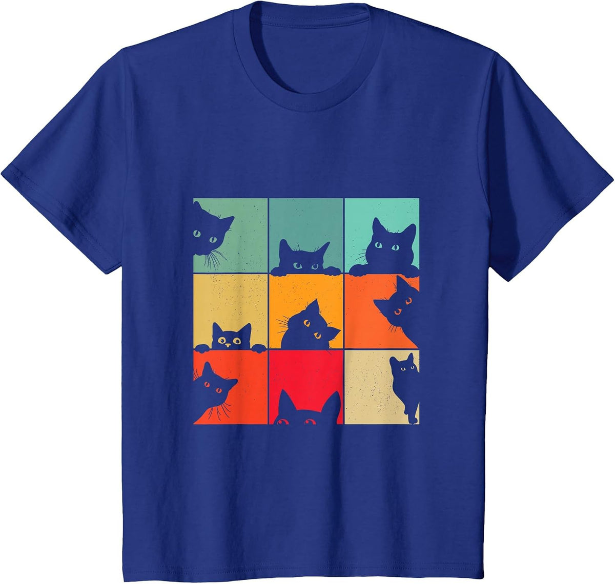 Funny Retro Vintage Curious Black Cat for Cats Lover T-Shirt - Royal Blue