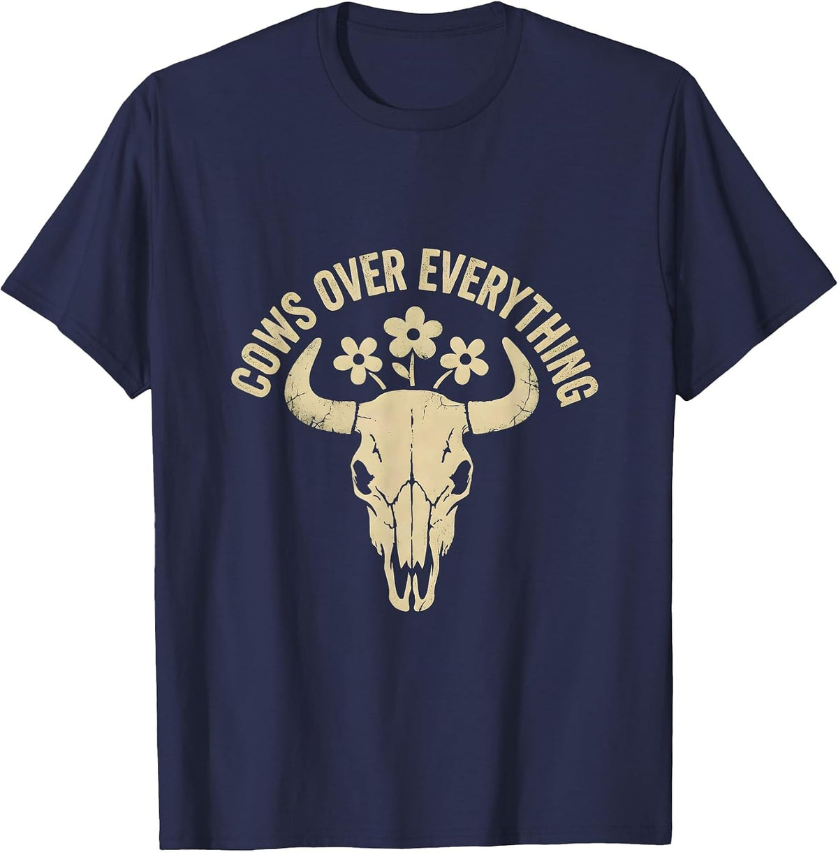 Men's Cows Over Everything Cow Lover Design T-Shirt - Navy Blue