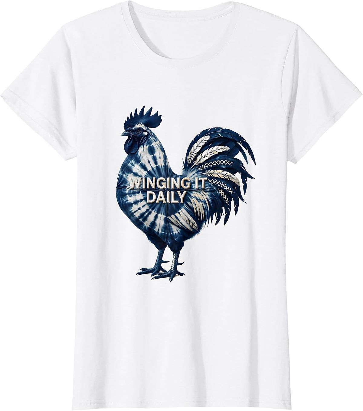 Winging It Daily Funny Chicken Design T-Shirt - White