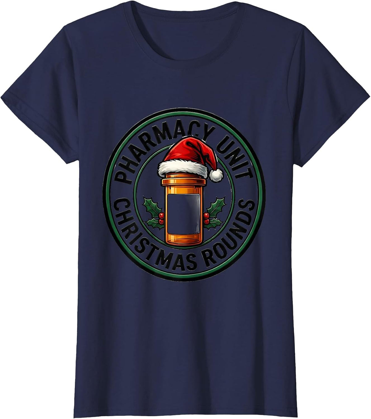 Women's Pharmacy Unit Christmas Rounds Funny Pharmacist Tech T-Shirt - Navy Blue