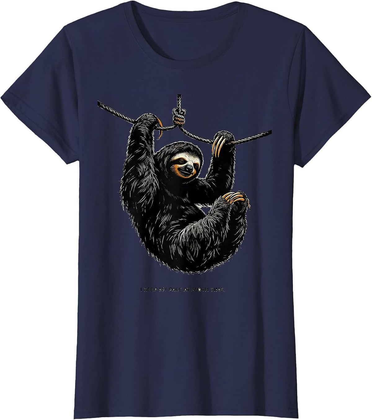 Women's I Keep My Pace At Sloth Time Funny Sloth Lover Humor T-Shirt - Navy Blue