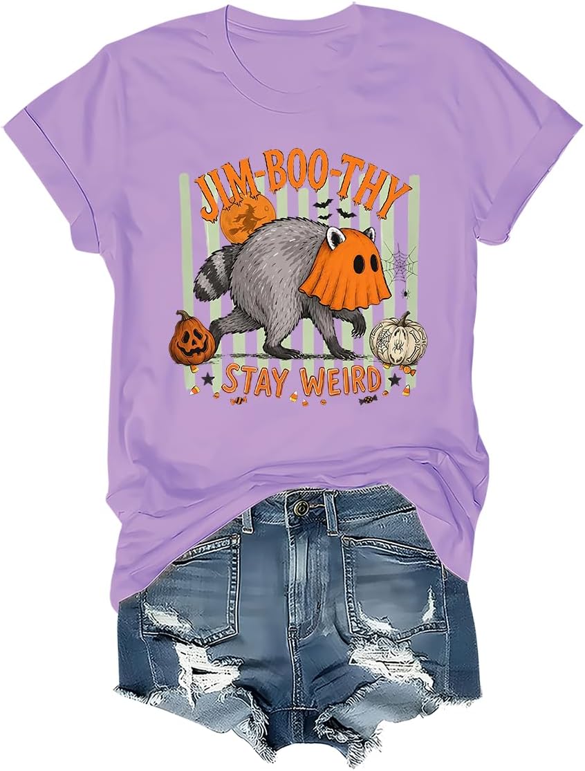 Jim-Boo-Thy Shirt, Jimothy Raccoon Halloween Viral Trash Panda Tee - Crew Neck Light Purple-1