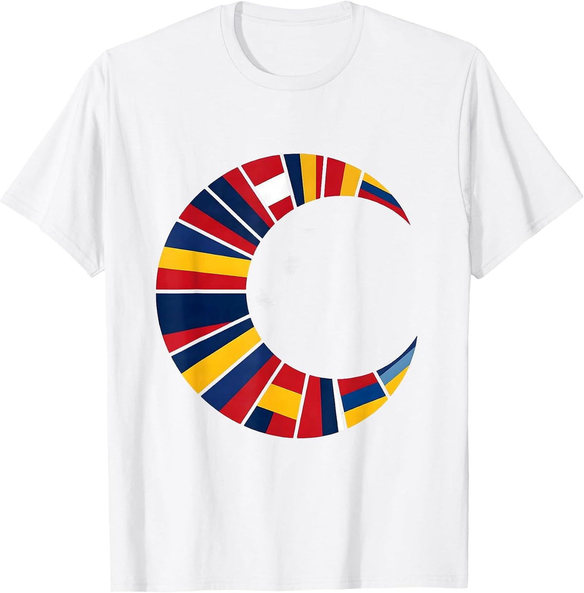 Men's Broad Crescent World Flags Geography Lover Minimalist T-Shirt - White