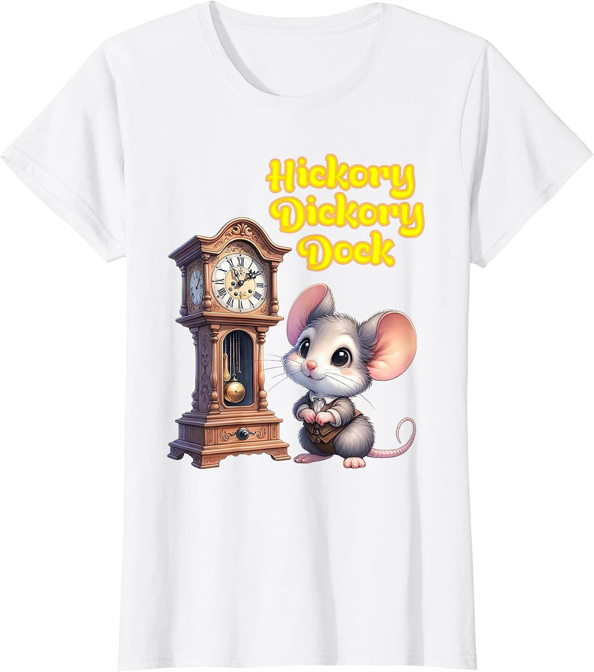 Hickory Dickory Dock Nursery Song Rhyme Mouse Old Clock Song T-Shirt - White