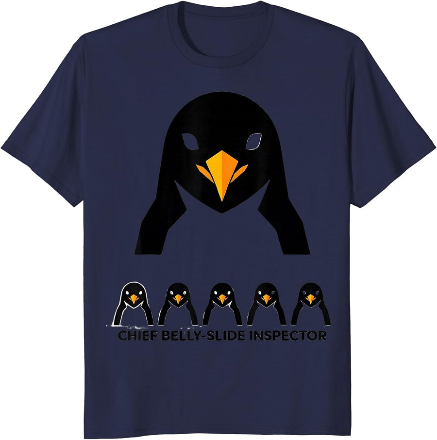 Chief Belly-Slide Inspector Funny Penguin Animal Lover T-Shirt - Navy Blue