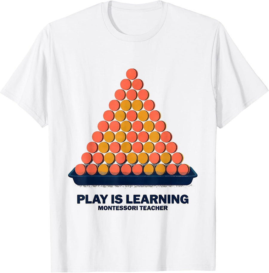 Men's Play Is Learning Montessori Teacher Preschool Educator Back T-Shirt - White