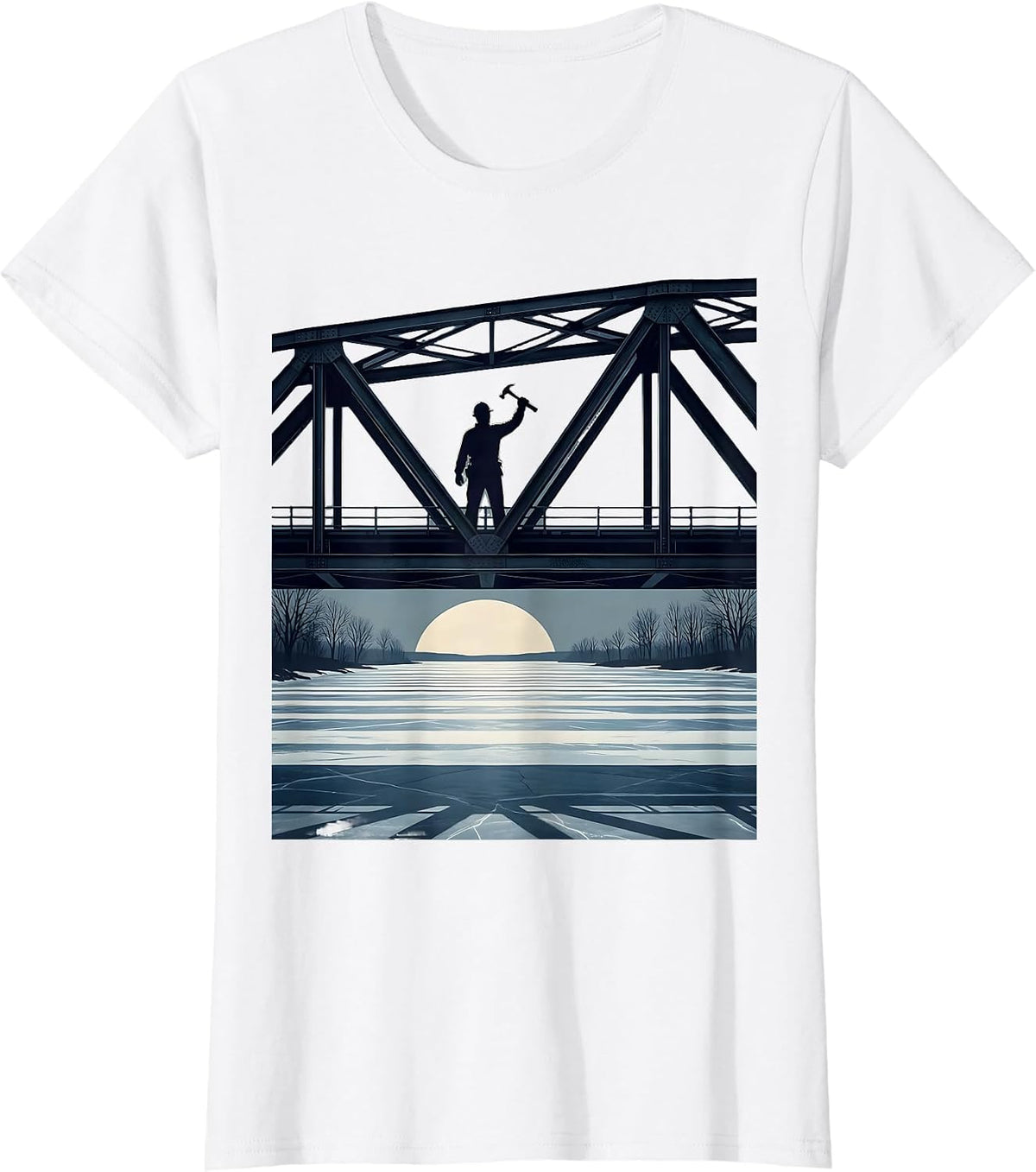 Boston Ironworker Bridge Over Frozen River T-Shirt - White