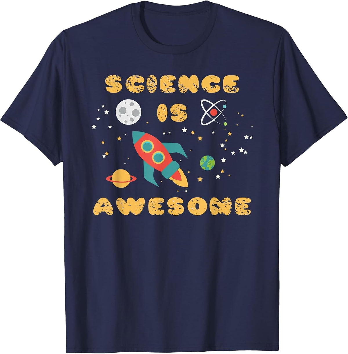 Science is Awesome Shirt Nerd Space Ship Rocket Moon T-Shirt T-Shirt - Navy Blue