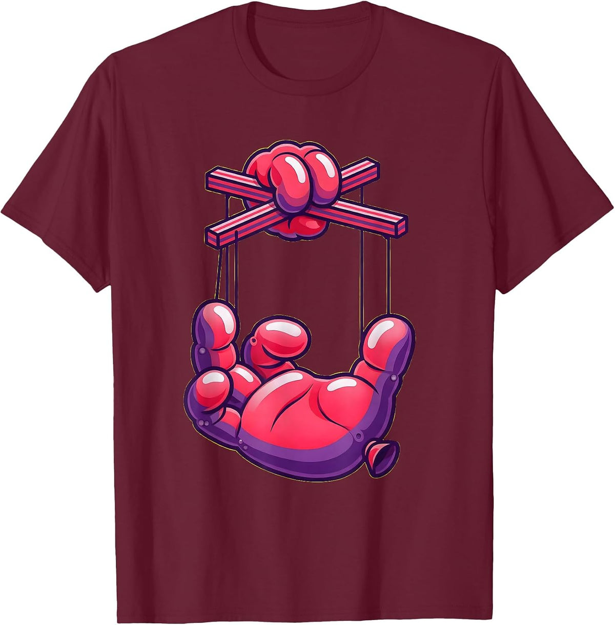 Puppet Controlling Puppet Graphic Novelty Design T-Shirt - Burgundy