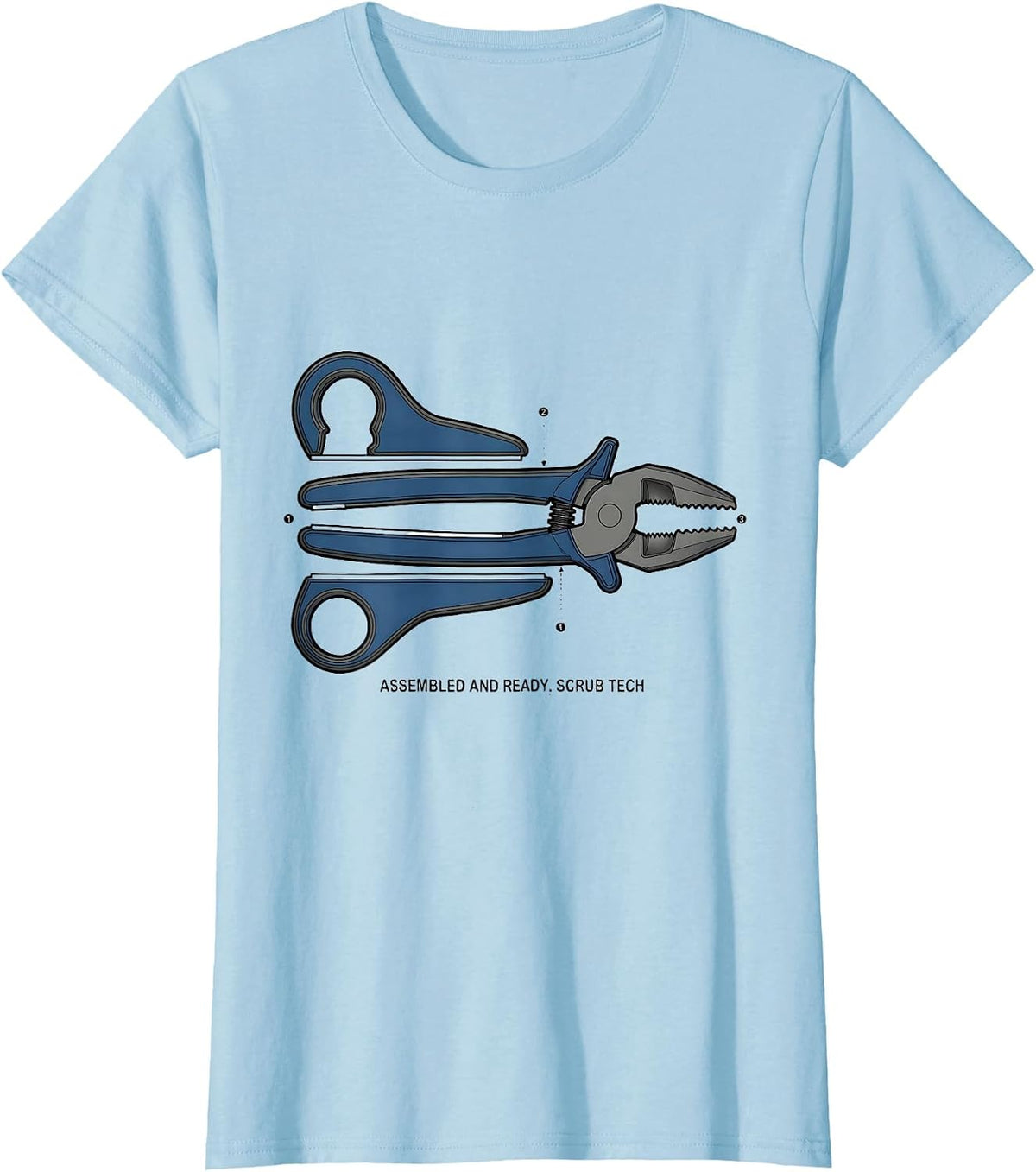 Women's Assembled And Ready Scrub Tech Surgical Technologist Humor T-Shirt - Baby Blue