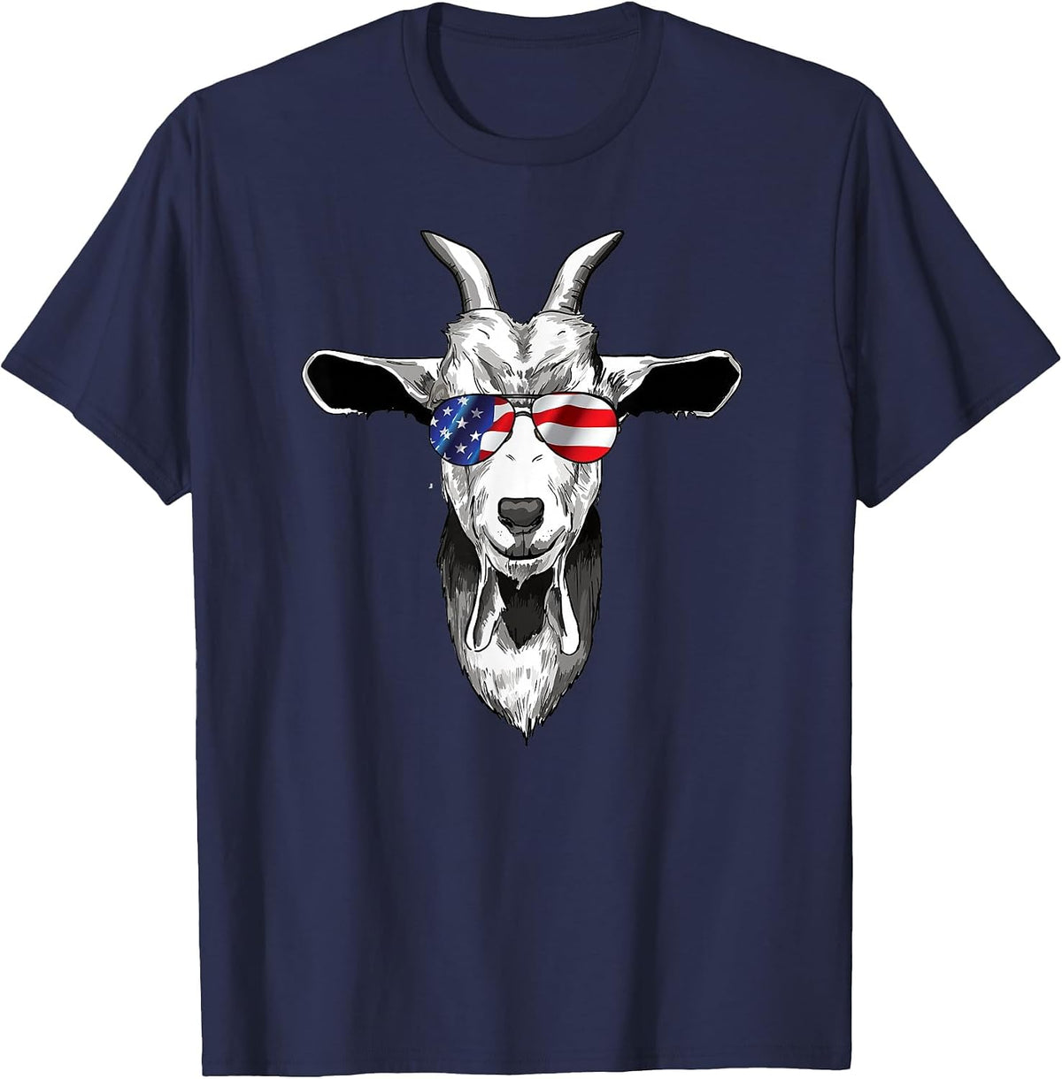 American Goat Cute with USA Sunglasses Patriotic Goat T-Shirt - Navy Blue