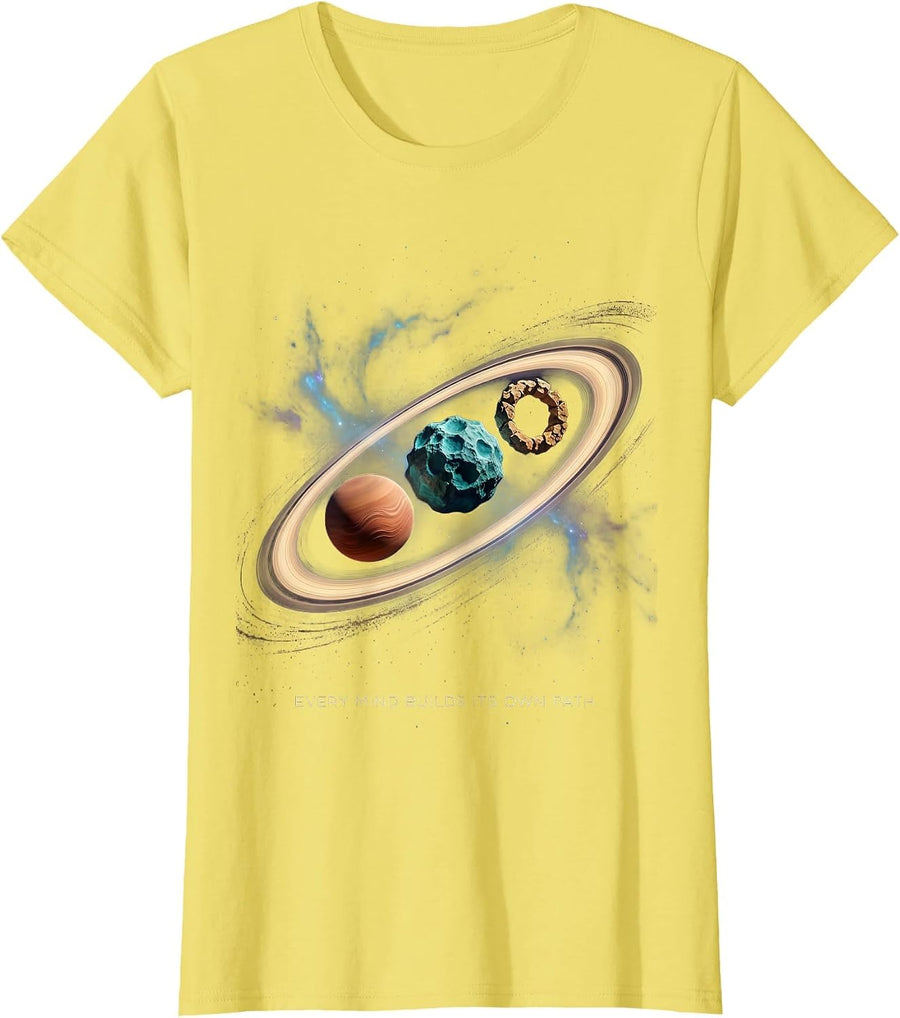 Women's Every Mind Builds Its Own Path Cosmic Neurodiverse Universe T-Shirt - Lemon Yellow