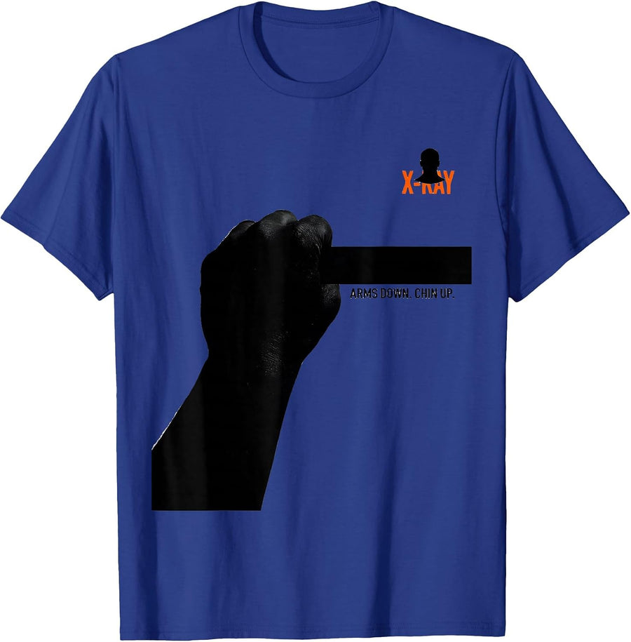 Arms Down Chin Up X-Ray Brutalist Radiology Tech Humor T-Shirt - Royal Blue
