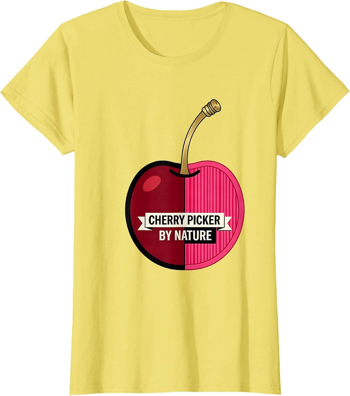 Women's Cherry Picker By Nature Fruit Lover Design T-Shirt - Lemon Yellow
