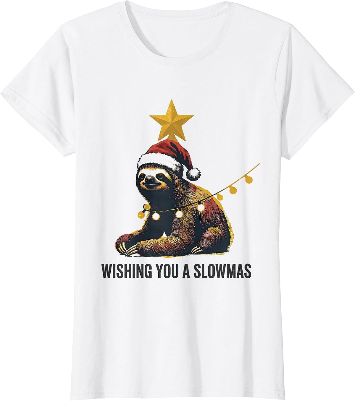 Wishing You a Slowmas Funny Sloth Christmas Lights Holiday T-Shirt - White