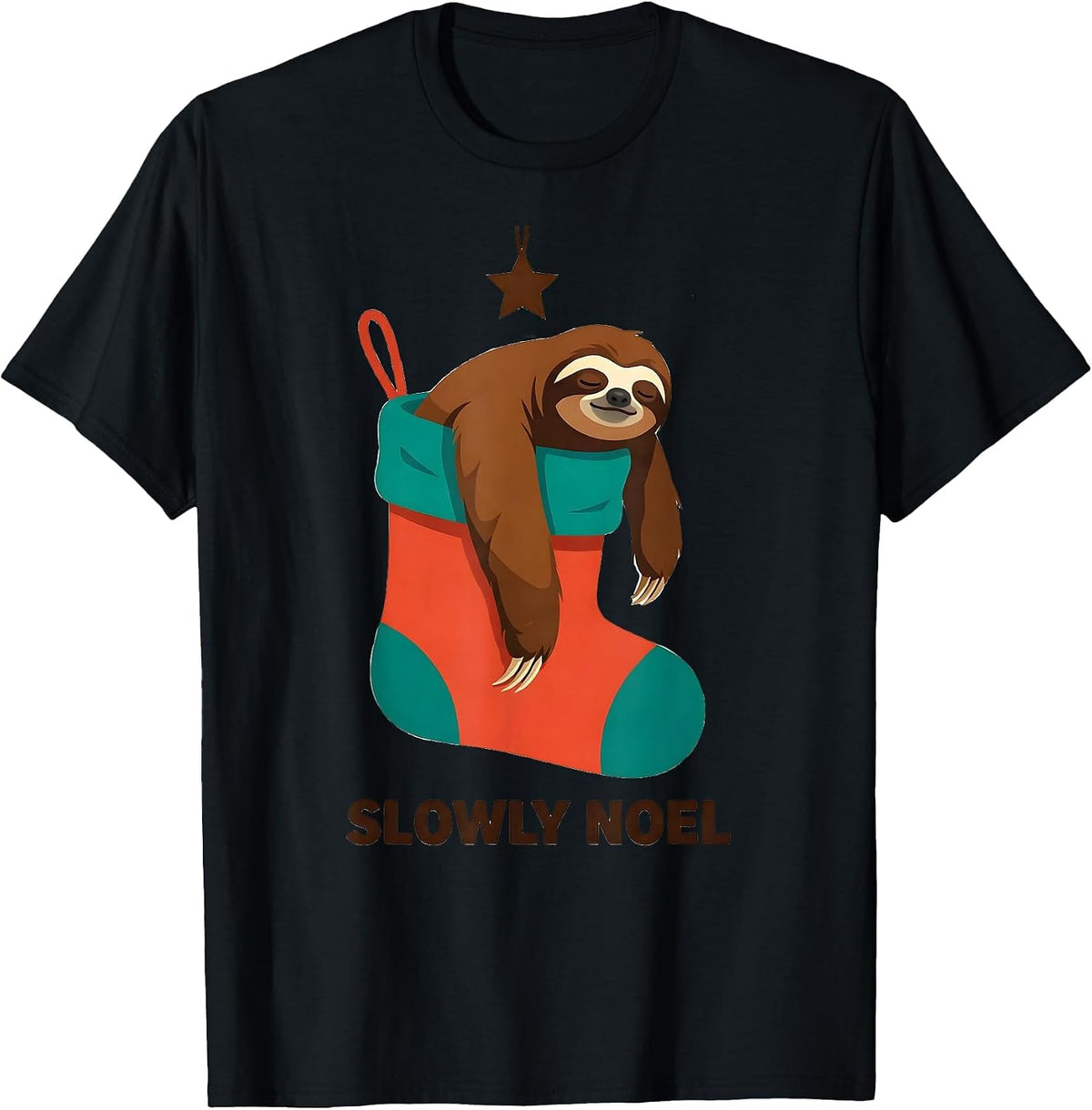 Men's Slowly Noel Funny Sloth Lover Christmas Ugly Sweater Party T-Shirt - Black