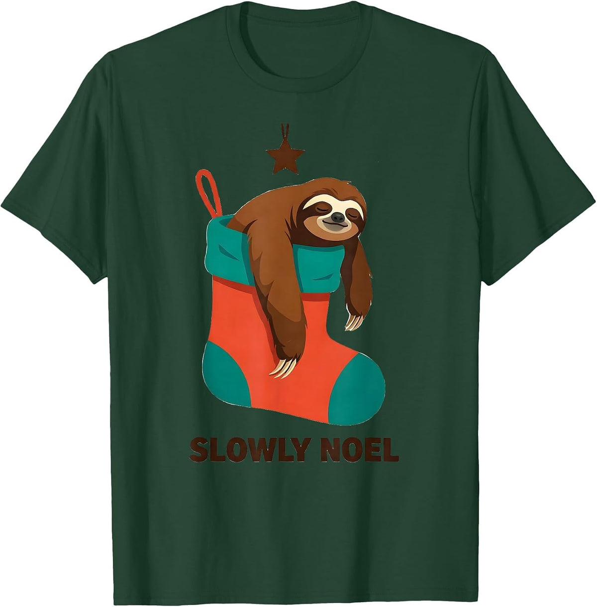 Men's Slowly Noel Funny Sloth Lover Christmas Ugly Sweater Party T-Shirt - Dark Green