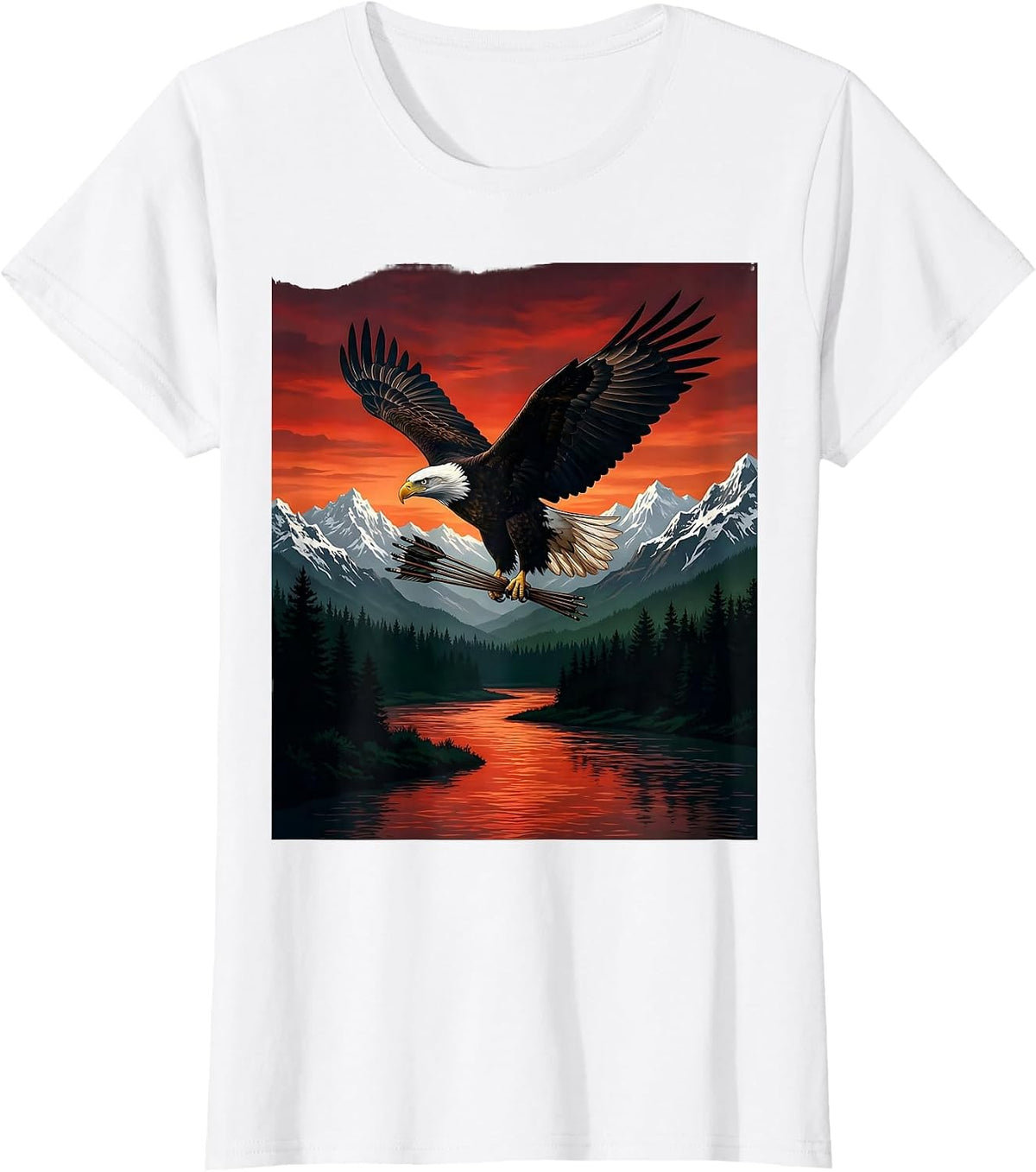Bald Eagle Clutching Arrows Patriotic USA Design T-Shirt - White