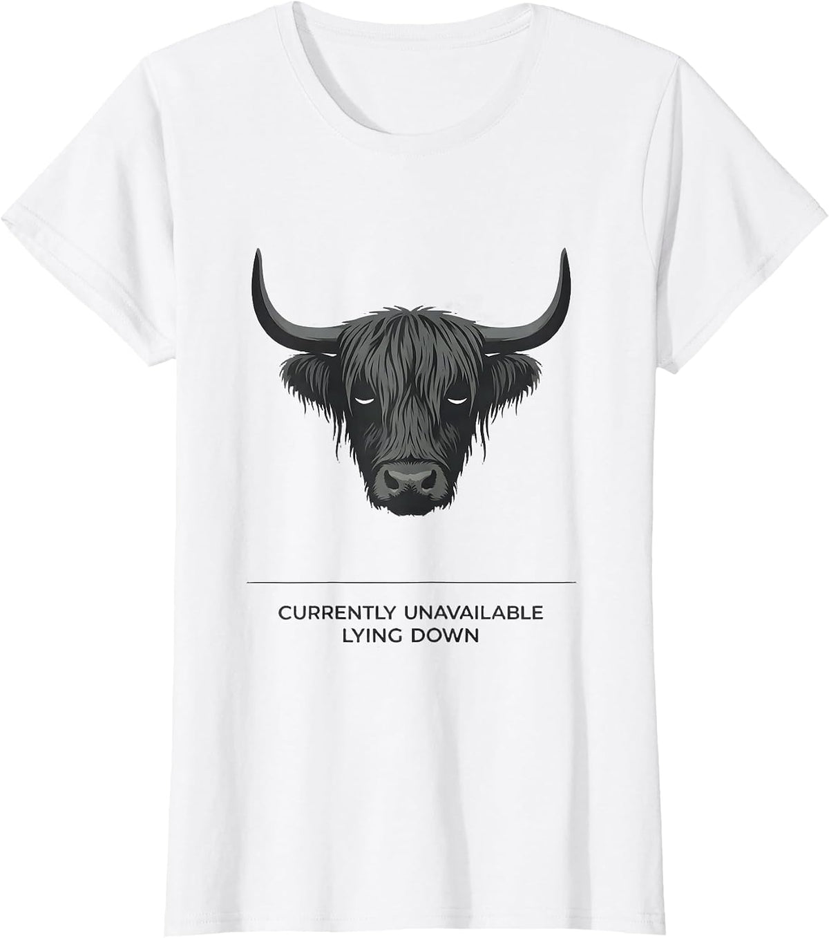 Currently Unavailable Lying Down Highland Cow Cozy Novelty T-Shirt - White