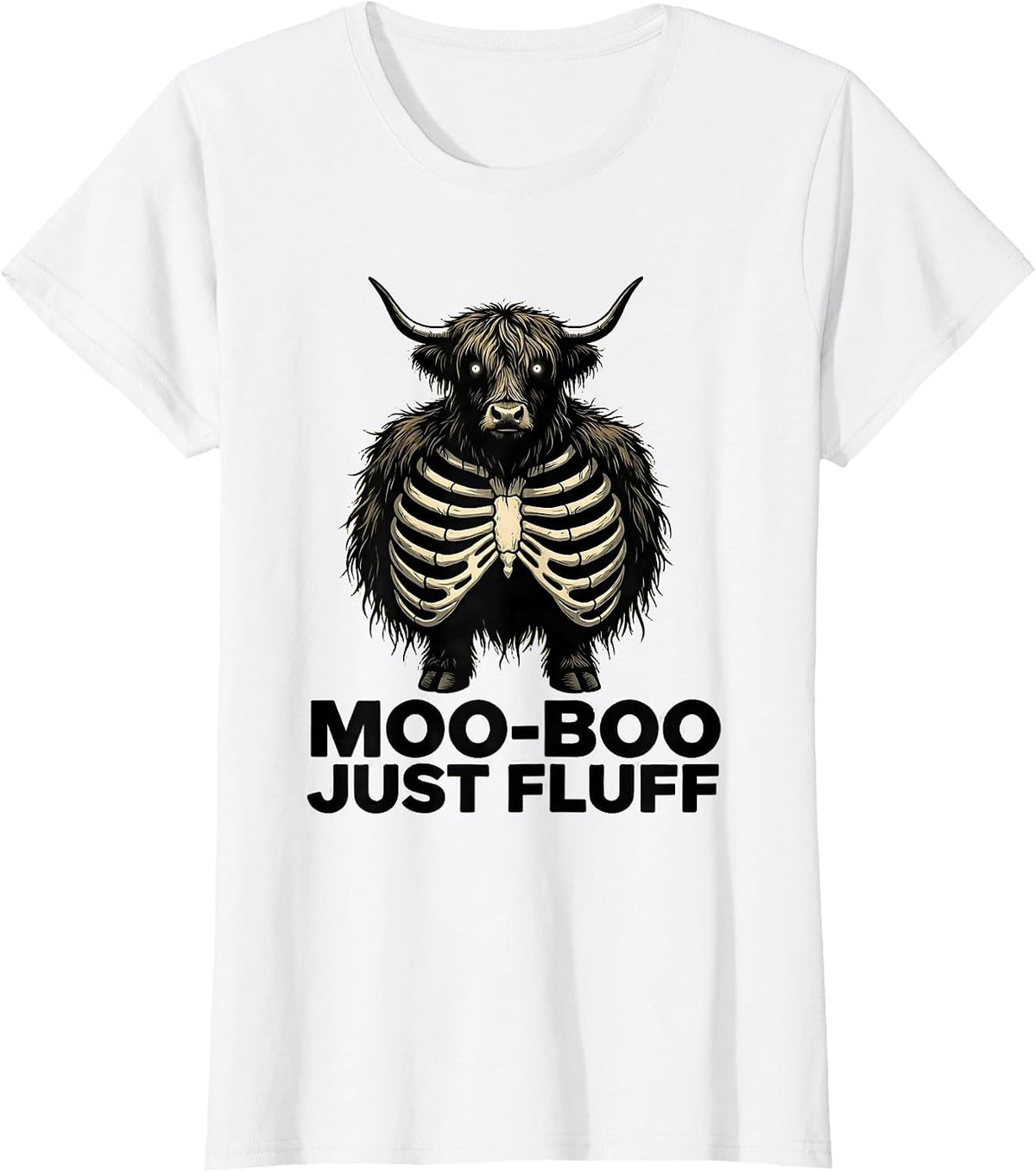 Women's Moo-BOO, Just Fluff Cute Highland Cow Halloween Fall Costume T-Shirt - White