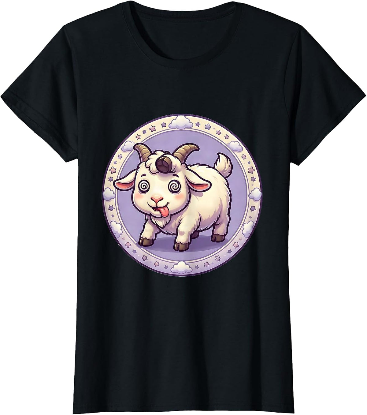 Women's Funny Fainting Goat Mid-Collapse Graphic T-Shirt - Black
