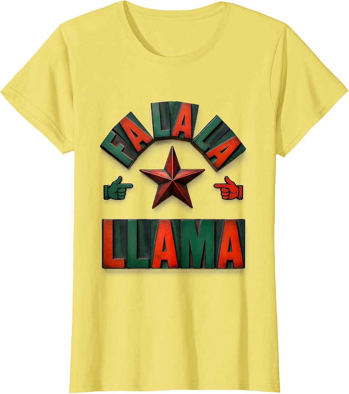 Fa La La Llama Wood Type Letterpress Funny Christmas Pun T-Shirt - Lemon Yellow