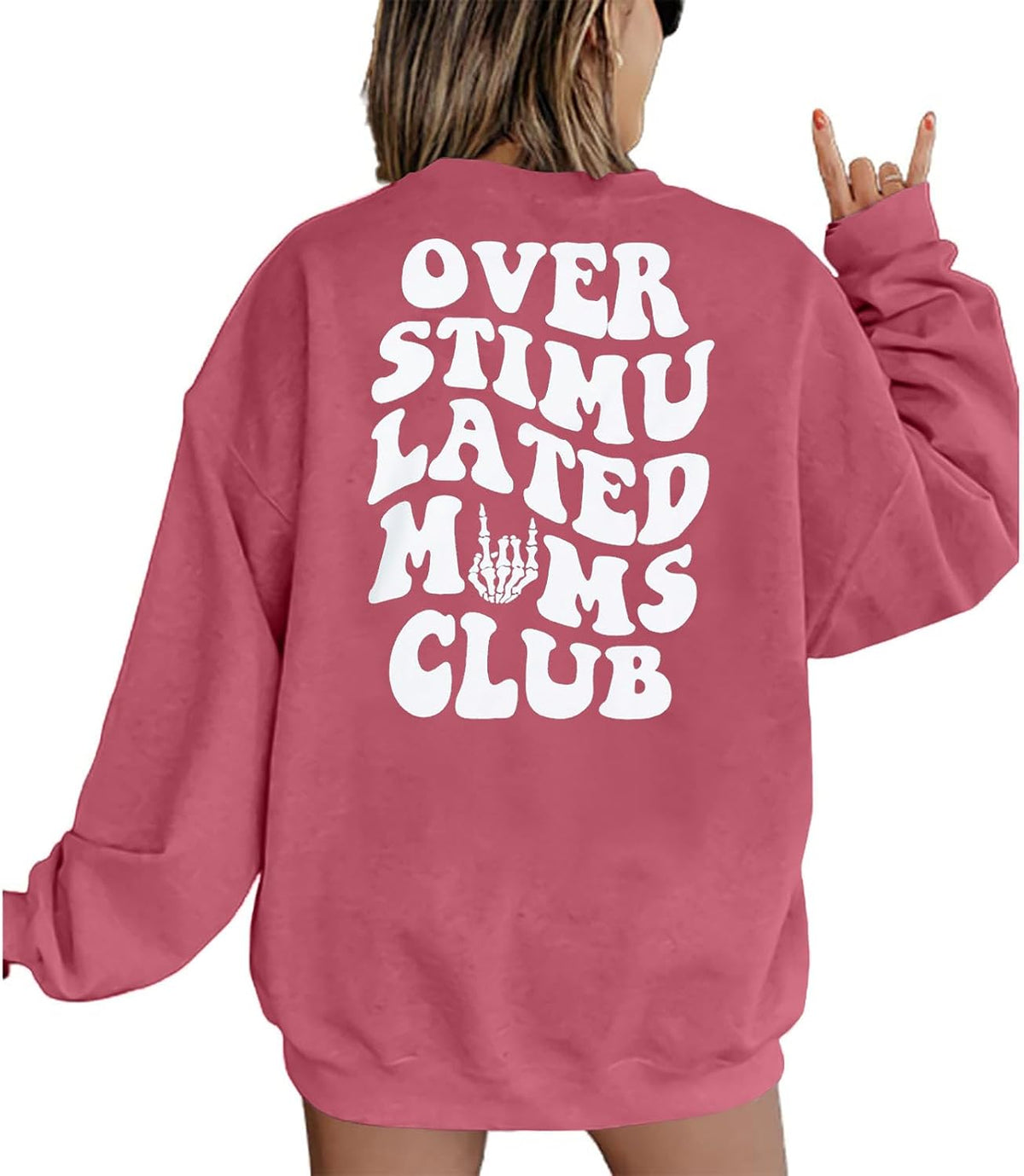 LUKYCILD Overstimulated Moms Club Sweatshirt for Women Mama Shirt Oversized Mom Life Pullover Casual Long Sleeve Tops - Pink